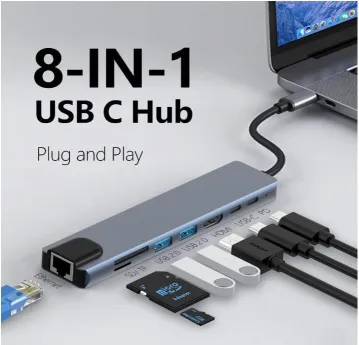 Multiport USB C Hub 8 in 1 with HDMI Ethernet SD TF Card USB 3 point 0 and Type C PD for MacBook and Laptop
